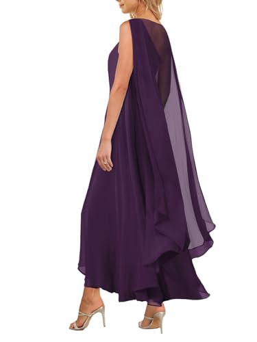 Image of Aisbei Women's Elegant One Shoulder A Line Flowy Maxi Dress Evening Gowns Party Formal Wedding Guest Dresses with Cape
