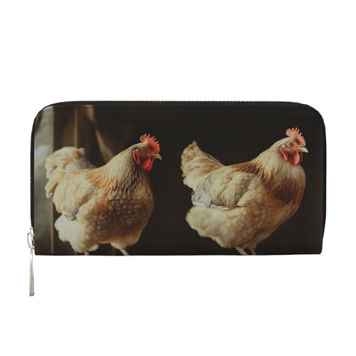 Leather Wallet for Women Long Purse Three Chickens Womens Wallet Clutch with 8 Credit Card Holder Coin Pocket