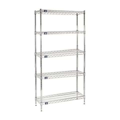 Nexel Adjustable Wire Shelving Unit, 5 Tier, Commercial Dry Storage Rack, 21" x 36" x 86", Chrome Cover