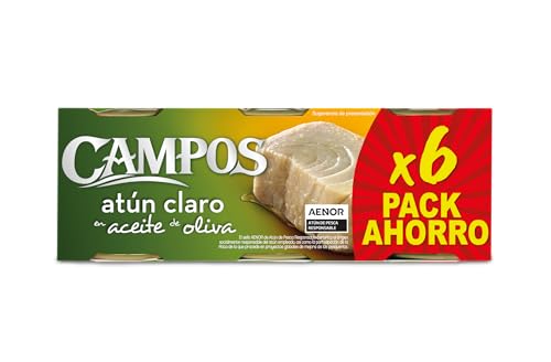 CAMPOS Conserva De Atún Claro de pesca responsable, Pack De 6 Latas, 65 g - Pack de 6