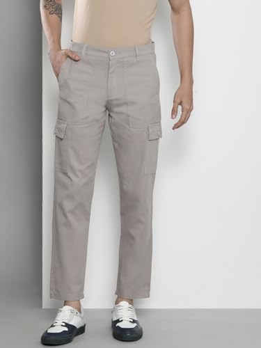 Image of The Indian Garage Co Men Slim Fit Solid Mid-Rise Cargos