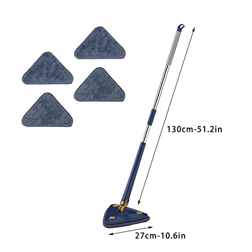 Rotatable Adjustable Cleaning Mop, 360° Triangle Microfiber Mop With Long Handle, 4 Reusable Washable Mop Pads, Wringer, Wet Dry Shower Scrubber Brush For Hardwood Windows Floor Wall Tile Dust (Blue) #TOP5