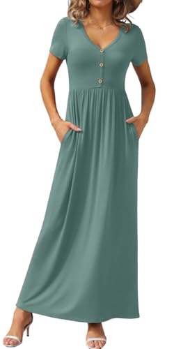 GRECERELLE Womens Summer Long Maxi Dress V Neck Short Sleeve...