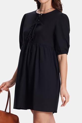 Womens Casual Dresses Short Puff Sleeve A-Line Mini Dress with Hidden Buttons for Summer3