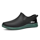 BGSMGISKD Men's Flat Deck Rain Shoes Comfortable Soft Non-Slip Waterproof Slip-On Low Top Mud Garden Shoes for Camping Lawn Care Yard Work (Black3,10)