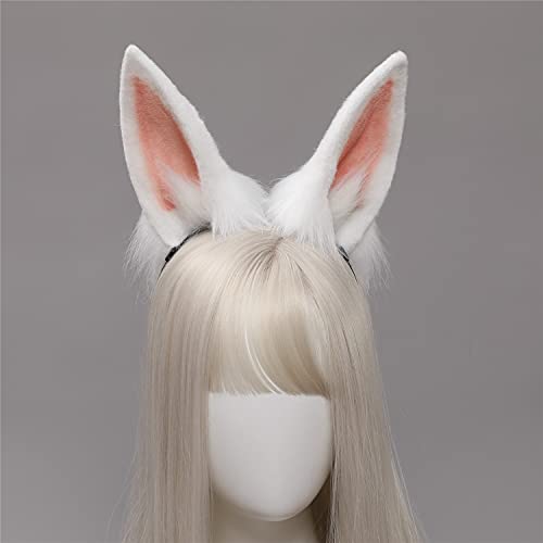 Faylay Plush Furry Bunny Headwear Artificial Rabbit Ear Headband Simulation (2-White) #TOP3