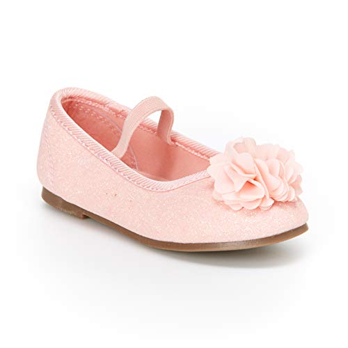 carter's Girls' Calista Glitter Flower Ballet Flat, Rose Gold, 7 M US Toddler