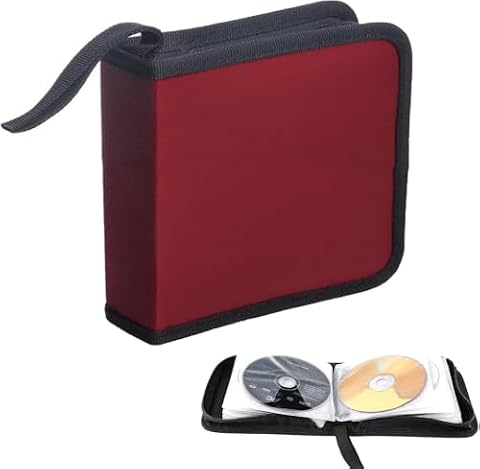 SZKKQKJ Torba na płyty CD, etui na płyty CD, czerwona, torba do przechowywania płyt CD DVD na 40 płyt, torba do przechowywania płyt CD do samochodu i domu