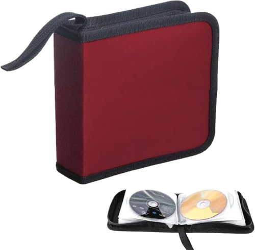 SZKKQKJ Torba na płyty CD, etui na płyty CD, czerwona, torba do przechowywania płyt CD DVD na 40 płyt, torba do przechowywania płyt CD do samochodu i domu