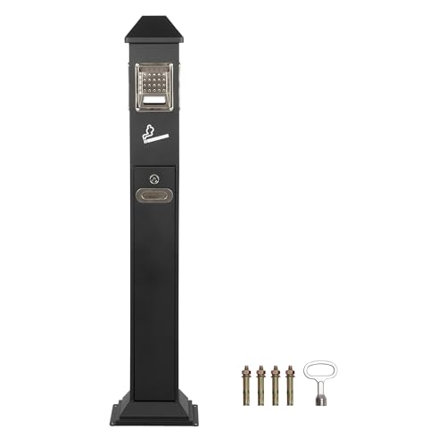 Image of lukar Commercial Butt Receptacles Metal Butt Container Heavy Duty Ash Disposal Outdoor Vertical Trash Can for Patios Gardens Hotels Pubs Offices(Black)