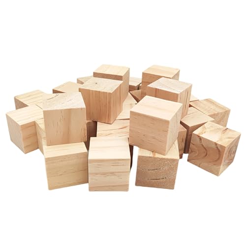 Cube en Bois (Lot de 30) - Petits Cubes en Bois Brut 4 x 4 x 4 cm - Cubes Bois de Pin Naturel -Cube Bois Bricolage, Loisirs Créatifs, Tampons