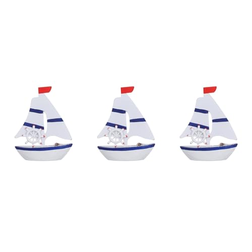 LUOZZY 3 Pcs Mini Wooden Sailboat Model - Nautical Desktop Ornament and Coastal Photo Props for Beach Decor