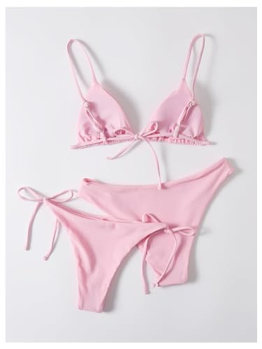 SOLY HUX Women's 3 Piece Swimsuit Triangle Tie Side Bikini Sets Bathing Suit with Thong2