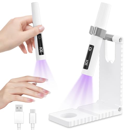 flintronic Mini Lampara UV LED Uñas, Secador de Uñas Portátil con Soporte Temporizador 30/60, 3W Lampara Uñas Semipermanentes, USB Recargable, Secado Rápido para Manicura, DIY, Hogar y Salón Blanco