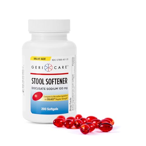 Image of GeriCare Docusate Sodium Stool Softener - 100mg Gentle Stimulant Laxative Softgels for Men & Women- Constipation Relief - Adults Daily Bowel Movement Laxative, 200 Count