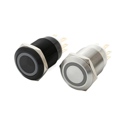 Interruptor pulsador momentáneo negro de 19mm y 220V para control de circuitos