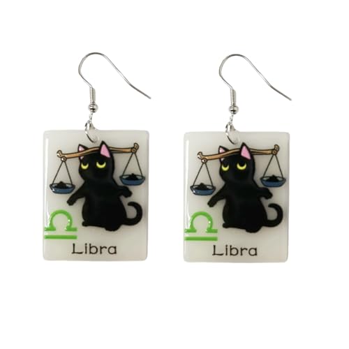 12 Zodiac Sign Black Funny Cat Earrings Glowing In The Dark