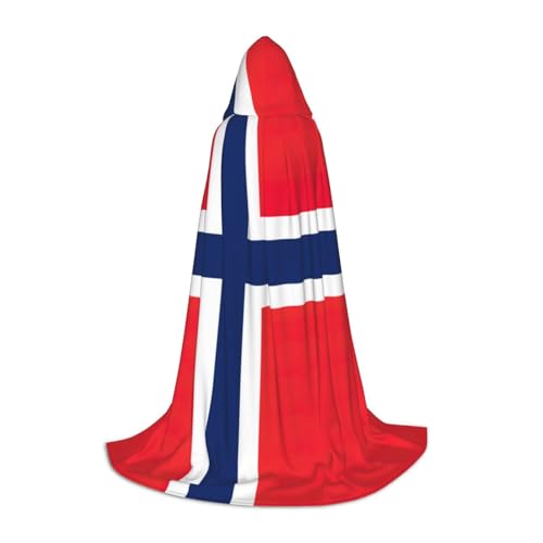 Cape à capuche drapeau norvégien fluide et longue pour bal masqué