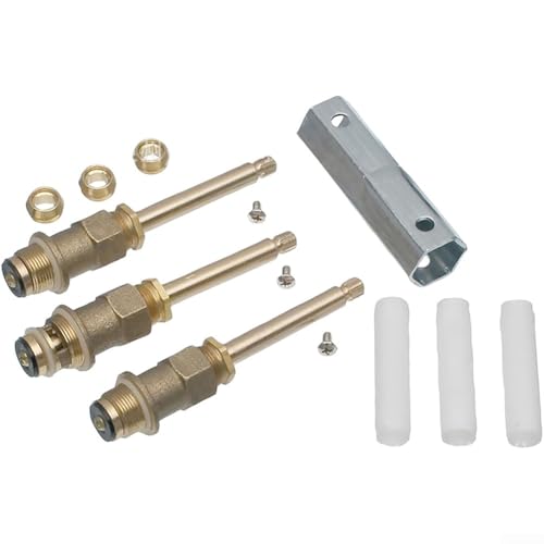 Chrome Finish 3-Handle Tub and Shower Trim Kit with Brass Stems and Metal Handles - Complete Replacement Set for Most Bathroom Fixtures(Valve core)