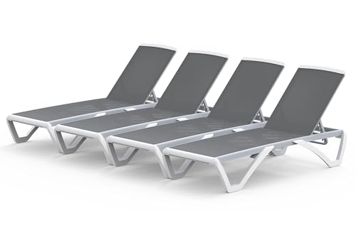 Domi 4-Pack Aluminum Pool Lounge Chairs Gray Textilene