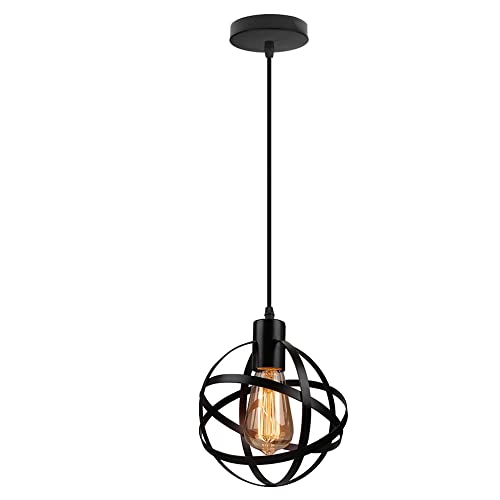 Chandelier cage à oiseaux rond en fer rétro et suspension LED pour salon
