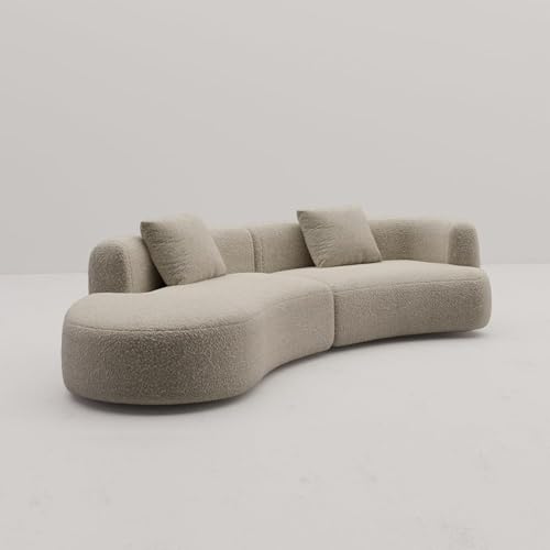 Image of Modern Style Curved Sectional Living Room Couch, Minimalist Comfy Boucle Fabric Modular Sofa for Apartment, Home Office, Left Hand Facing, Light Coffee