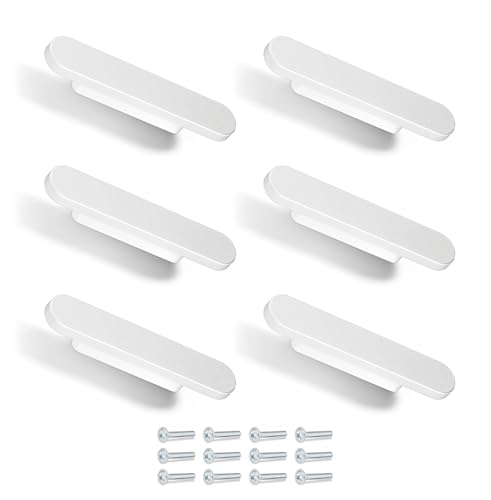 Poliplast – Set da 6 Maniglie, Design lineare moderno, per Cucina, Armadio e Cassetti , Verniciato a mano, Colore Bianco, Art. 336A
