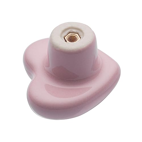 NAKUPENDA 6 Stück Möbelknöpfe Herzform Keramik Schrank Schubknöpfe Knauf Keramik Herzform Griffe mit Schrauben für Kinderzimmer Küchen Schränke Bücherregal (Hellrosa)