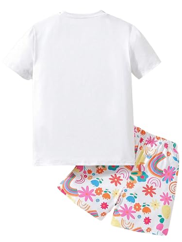 Image of Floerns Toddler Girl's 2 Piece Outfit Cartoon Print Tee Shirts and Track Shorts Sets