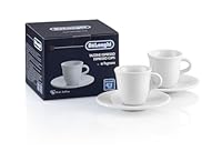 De’Longhi Espressotassen Set aus Porzellan DLSC308 – 2 handgemachte Keramik Tassen mit Untertassen, mikrowellen- & spülmaschinengeeignet, 70 ml, Weiß