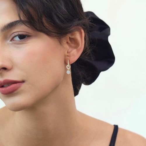 Trendy Hypoallergenic Gold Plated Dangle Earrings - Asymmetrical Rabbit, Butterfly, Imitation Diamond Hoops, Sparkling 4A Cubic Zirconia, Dainty Swaying Drop Jewelry Gift for Women3