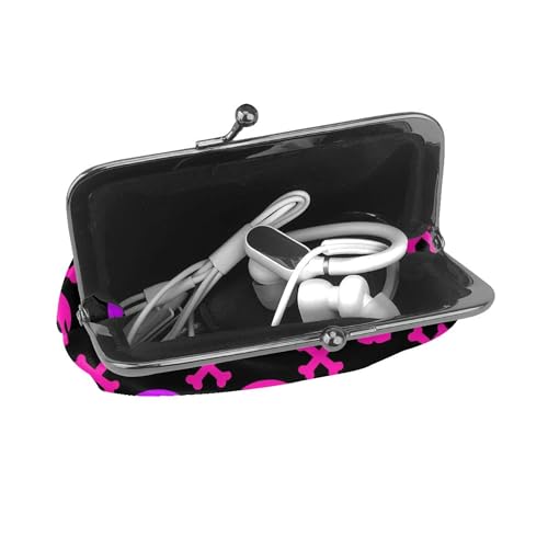 Small Wallet Coin Purse For Women Change And Coin Wallet Double Clasp Closure Mini Purse (purple and pink crossbones skull (4))4