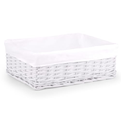 Woodluv Storage Baskets Woven Wicker, Storage Basket for shelves, Baskets to make hampers, Storage Box, Storage Organiser, White, Large
