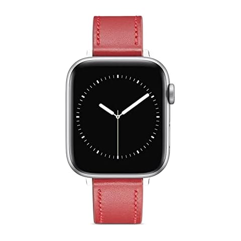 MOKASE Full Grain Leather Watch Bands Compatible with Apple Watch Band 38mm 40mm 41mm 42mm 44mm 45mm Women Comfortable Replacement Adjustable Wristband for iWatch Series SE 7 6 5 4 3 2 1, Dark Red Cover