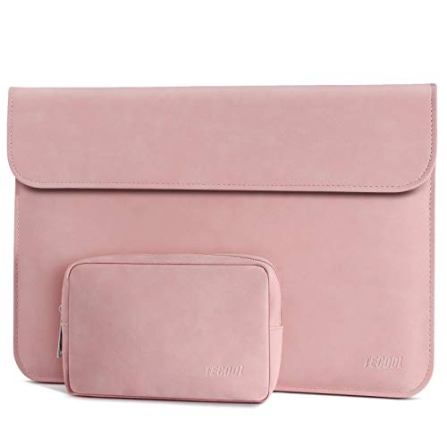 TECOOL 12.3-13 Pulgadas Funda para Ordenador Porttil, Cuero de Gamuza Funda y Bolsa de Accesorios para 2018-2020 MacBook Air 13 M1A2337/A1932/A2179,2016-2020 MabBook Pro 13,Surface Pro - Cereza Rosa