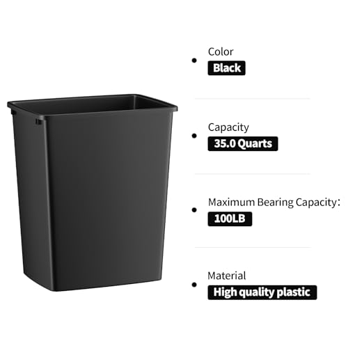 Caneca de basura para cocina negra de 35QT miniatura 7