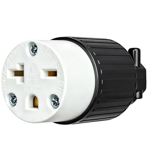 Nema 6-15R/6-20R 15A/20A 250V Receptacle 15Amp 250 Volt USA Canada 3-Prong Female Straight Blade Connector 15A Industrial Grade Cord Replacement Socket ETL (1 Black/White)