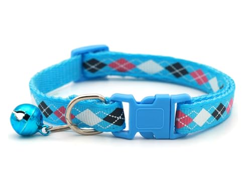 Image of Cat & Puppy Collar with Bell,Kitten & Small Dogs Soft Adjustable,Safe,Solid & Protective Breakaway for Cats & Puppies,Cute Kitty Neckband with Diamond Print-(Purple,Blue,Pink)