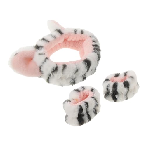 SUPVOX Diadema y Muñequeras Elásticas de Spa Facial Orejas de Gato, Juego y Absorbente para Maquillaje y Lavado de Cara, Accesorio Cómodo para Cuidado Piel en Casa y Spa