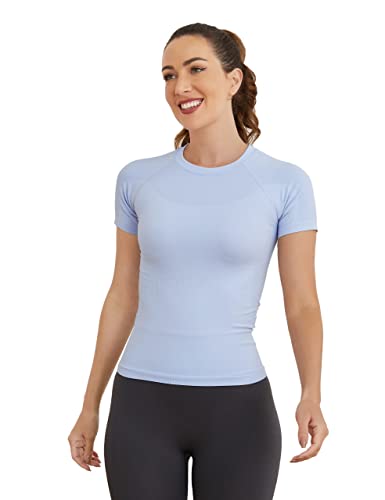 Image of MathCat Short Sleeve Workout Tops for Women, Seamless Women's Compression Shirt, Yoga Running Athletic Shirts Soft Gym Tops
