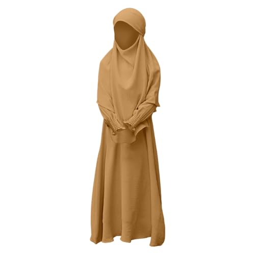 Kids Abayas for Girls Muslim Dress with Hijab Chiffon Islam Kaftan Robe Open Front Cardigan Traditional Prayer4