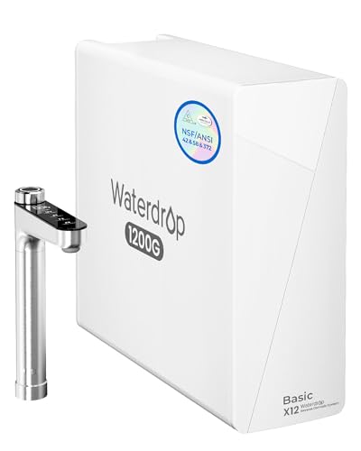 Waterdrop X12-Basic Tankless RO Water Filter, NSF/ANSI 42 & 58 & 372 Certified, 1200 GPD Undersink Reverse Osmosis System, 10-Stage Filtration RO Water Filtration System, 3:1 Pure to Drain, BPA Free