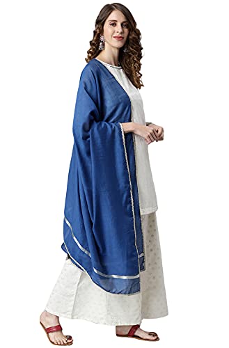 Image of Janasya Women's Off- White and Silver Poly Silk Kurti With Palazzo and Dupatta