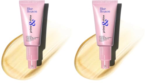 Image of Blue Heaven Prime & Shine Flawless Illuminating Primer + Strobe Cream | Primer + Highlighter + Moisturiser |Infused with Vitamin C and Niacinamide for naturally glowing skin, Golden Pink, 25g
