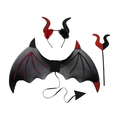 mophrati Disfraz de para Diablo único para Halloween con Diadema y Tenedor, Ideal para niños y Mujeres, Ideal para Eventos de Disfraces, Cosplay de Adultos, Rojo y Negro, Universal