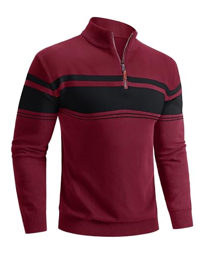 Boladeci Men's Sweaters Quarter Zip Pullover Premium Cotton Comfort Mock Neck Striped Fall Winter Fashion Thermal Sweaters