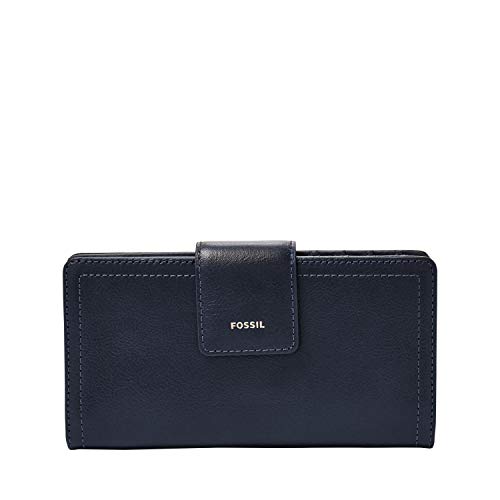 Fossil Women's Logan Faux Leather RFID Tab Clutch Wallet, Midnight Navy