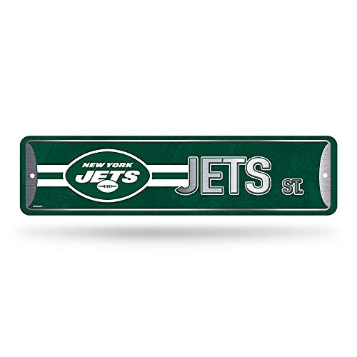 Rico Industries NFL New York Jets Home Décor Metal Street Sign (4" x 15") - Great for Home, Office, Bedroom, & Man Cave - Made