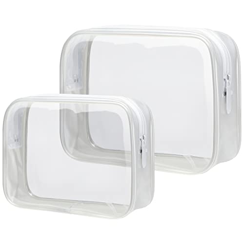 Packism Clear Makeup Bags, 2 Pack Quart Size Travel Bag Tsa Approved Clear Travel Bags For Toiletries, Clear Cosmetic Bags Carry On Clear Toilety Bag Tsa Approved Toiletry Bags, White #TOP8