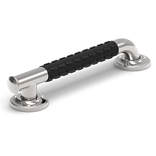 Ameriluck Bath Safety Grab Bar, Asymmetrical Design With Anti-Slip Soft Grip, Stainless Steel Ada Compliant 500Lbs Support (Brushed Nickel, 12In) #TOP1
